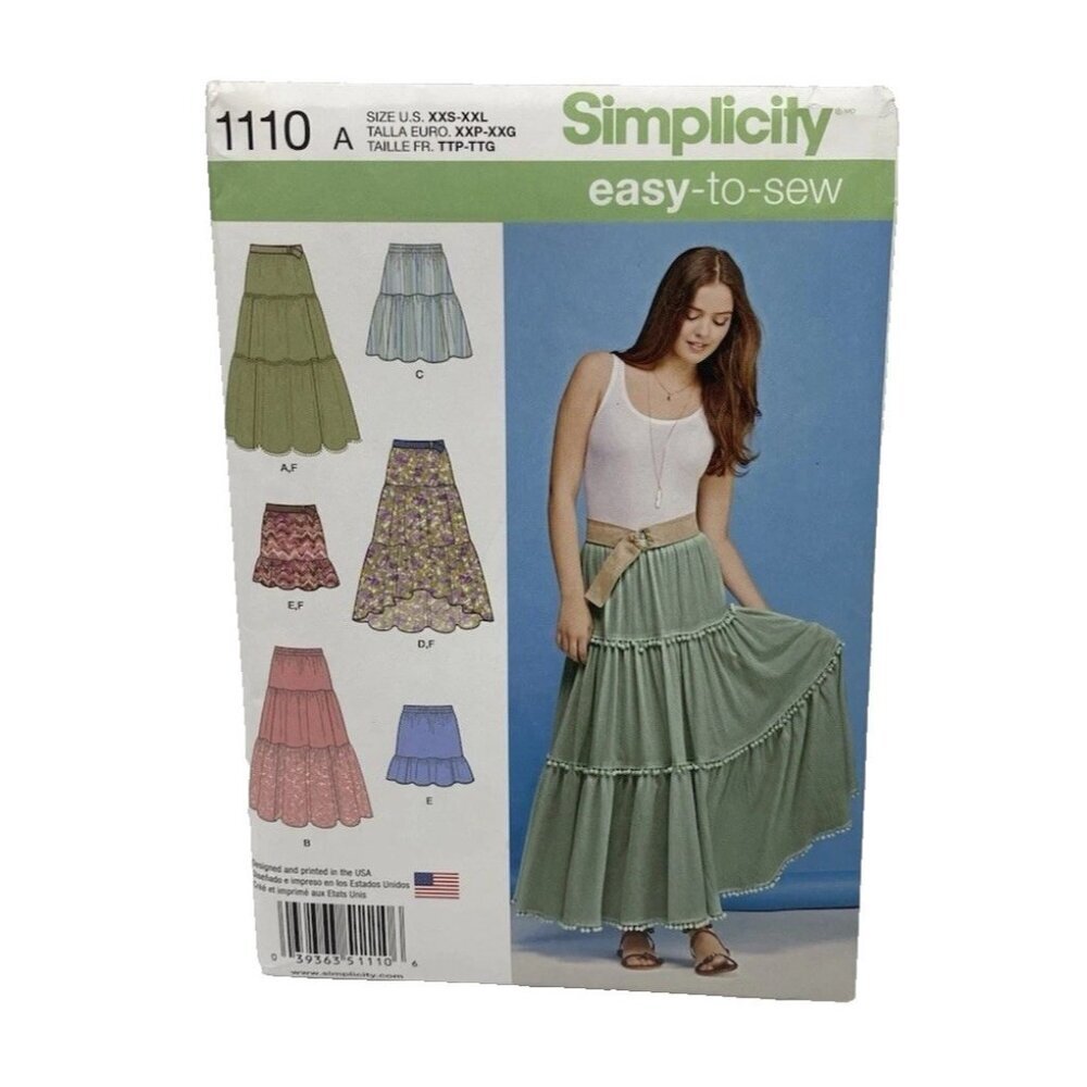 Simplicity Tiered Skirt Pattern 1110 A Uncut Sewing Pattern Sizes XXS - XXL Easy